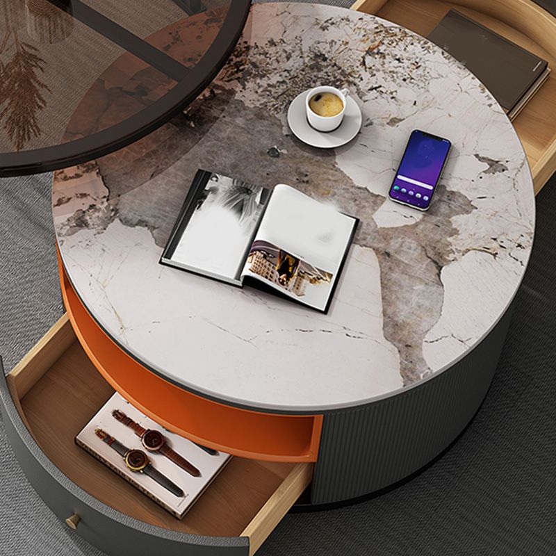Round Coffee Table Set Frame Nesting Coffee Table Set with 2 Drawers
