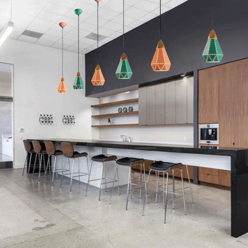 Macaron Metal Diamond Drop Lamp 1-Light Dining Room Pendant Light Fixture