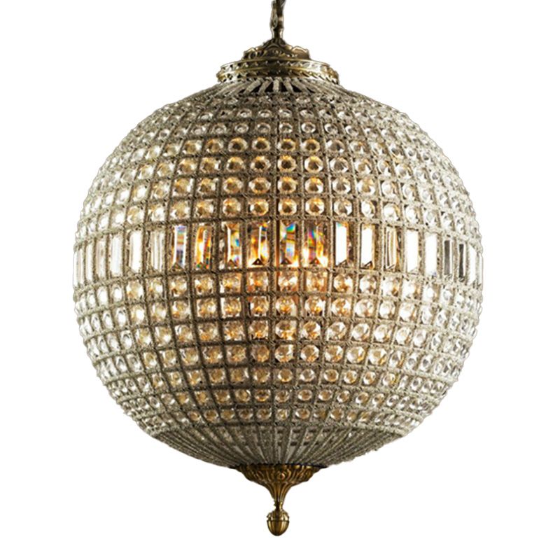 Brass Finish Globe Pendant Lighting Fixture Simple Style Crystal Chandelier for Bedroom