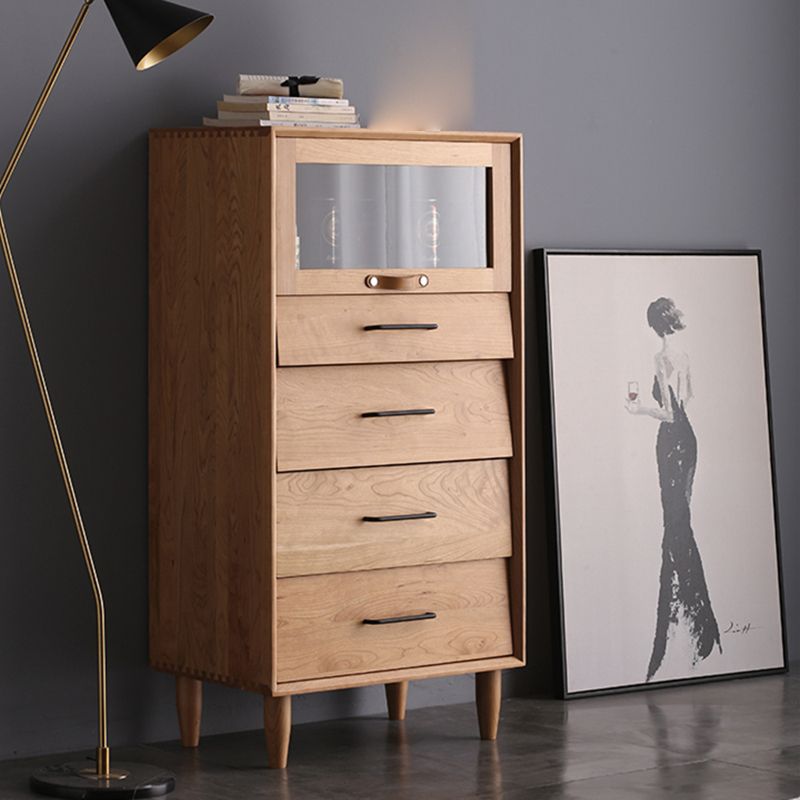 Contemporary Natural Cabinet Solid Wood 4 - Drawer Accent Cabinet
