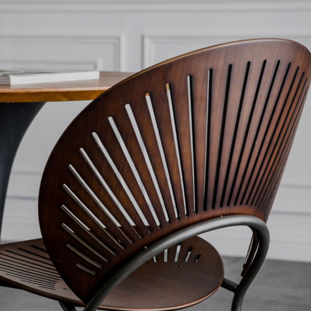 Industrial Style Patio Side Chair Open Back Armless Chair with Black Legs