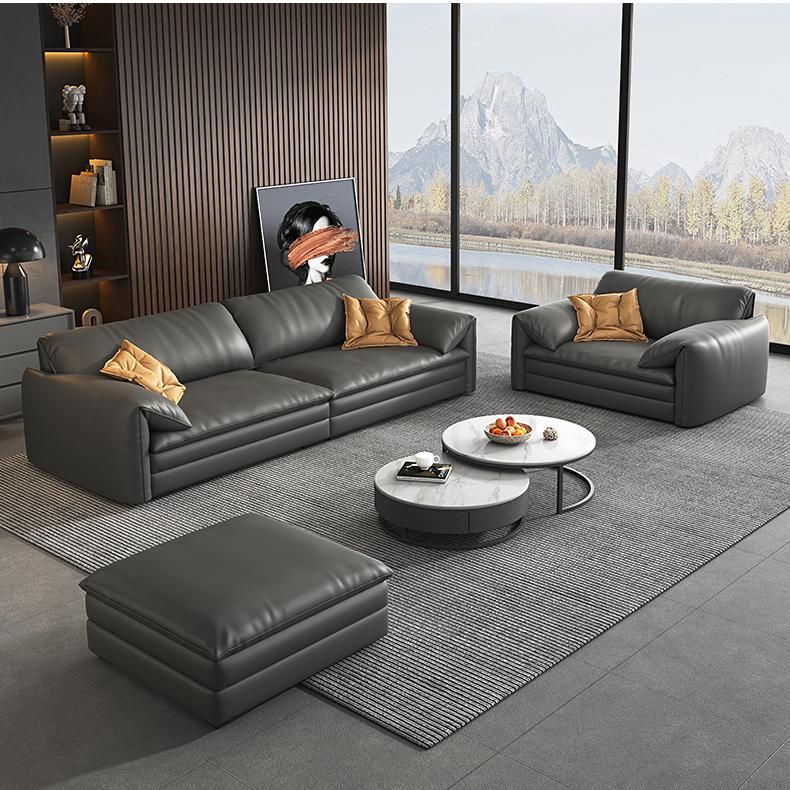 Stationary Stain Resistant Genuine Leather Pillow Top Arm Seating