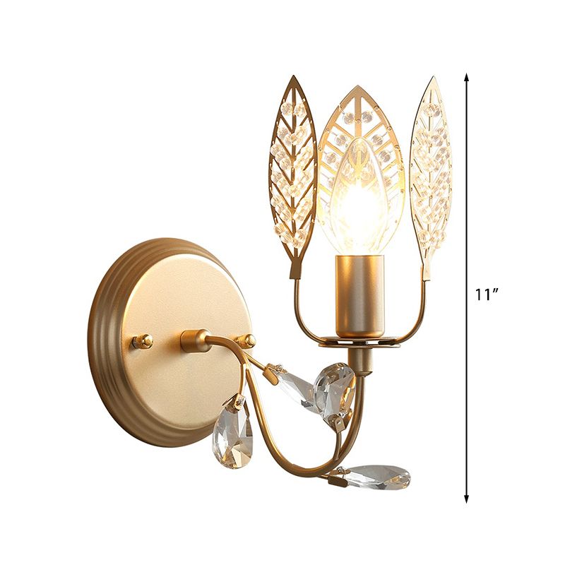 Modernism 1 Light Sconce Light with Crystal Leaf Bronze Branch Wall Mounted Light for Bedroom