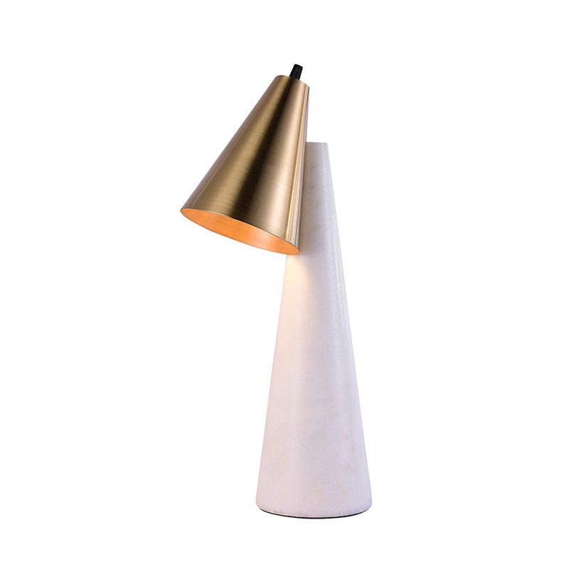 White Conical Table Lighting Minimalist 1 Light Marble Nightstand Lamp with Metal Shade