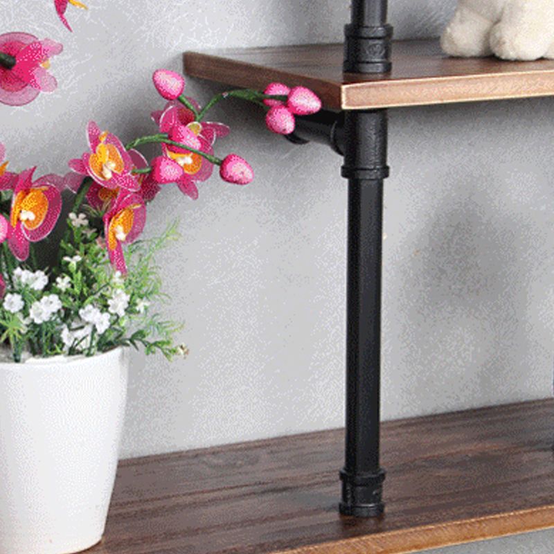 Industrial Wall Mounted Bookshelf with Black Iron Frame Pine Wood Shelf