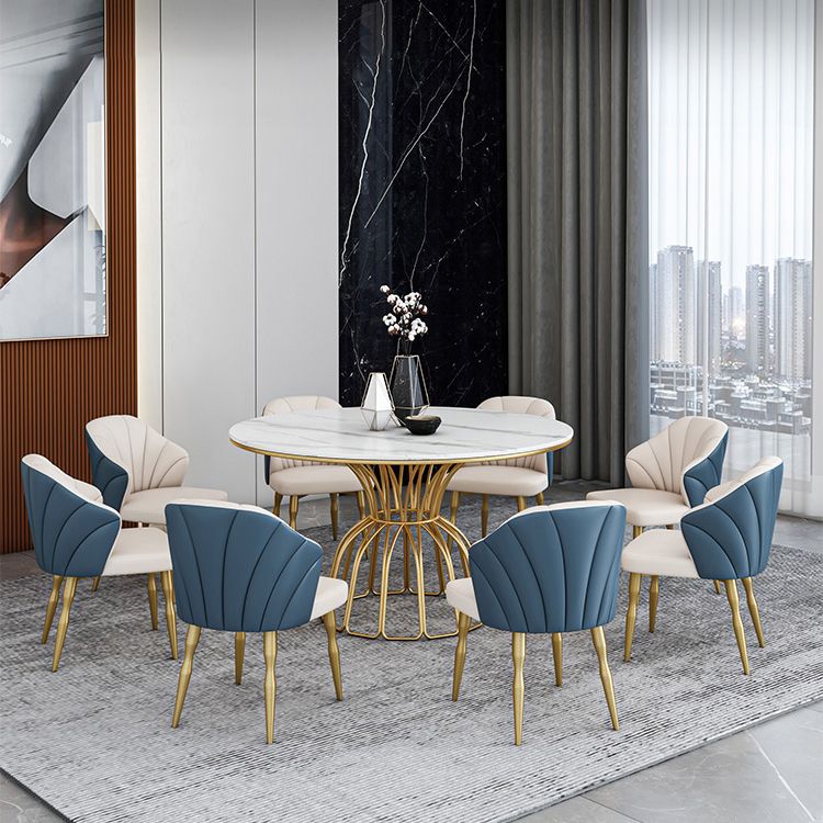 Contemporary Style Sintered Stone Dining Table Single Pedestal Base Round Table for Home
