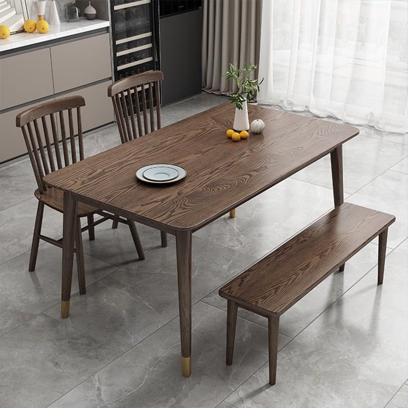 Rectangular Solid Wood Dining Table Modern Natural-brown Furniture with 4 Legs for Home