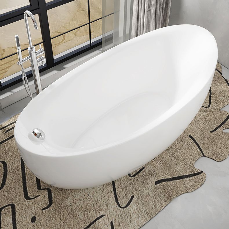 White Freestanding Bath  Acrylic Soaking Oval Modern Bathtub