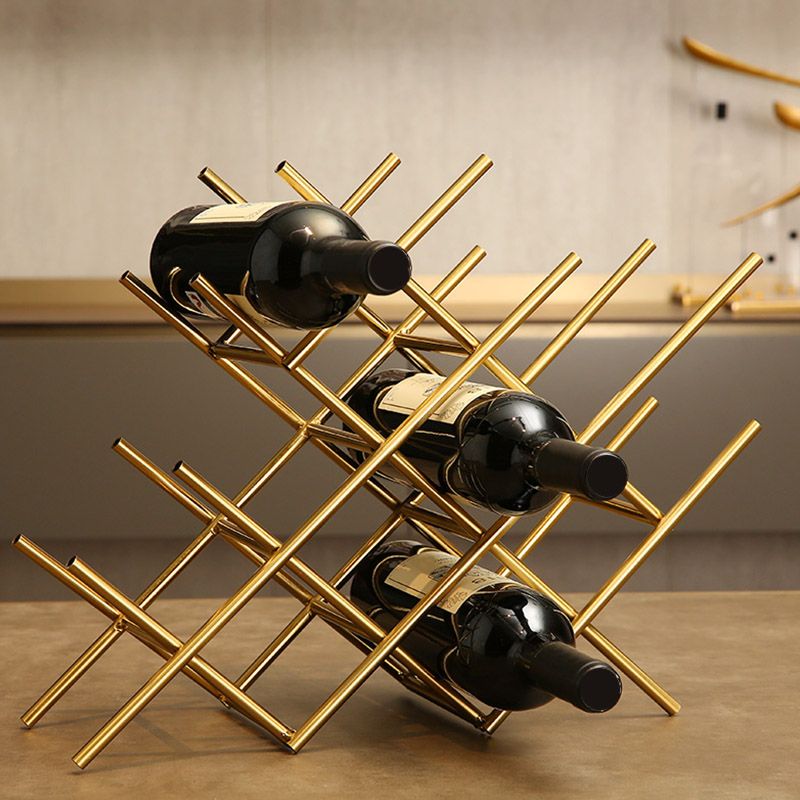Countertop Wine Rack Glam Metal Wine Bottle Rack for Living Room