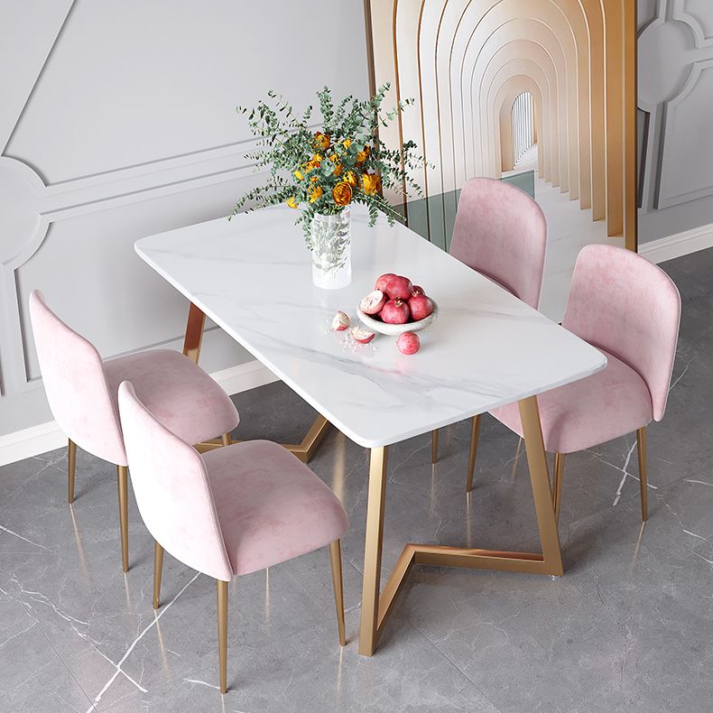 Glam Iron Dinette Set 1/2/5 Pieces Rectangle White Sintered Stone Top Dining Table Set