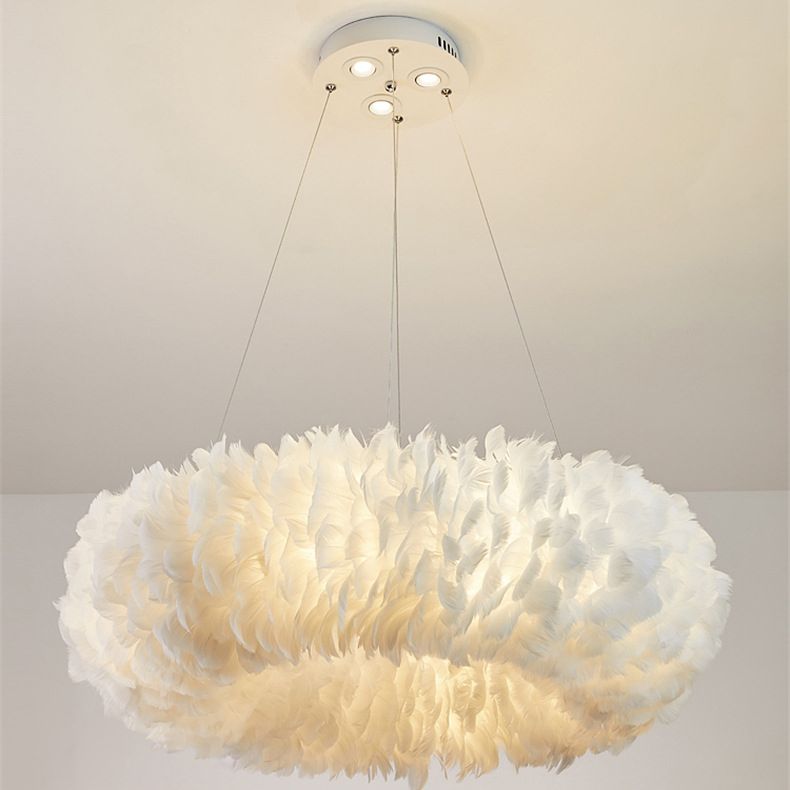 Art Deco Feather Pendant Lighting Modern Nordic Creative Round Hanging Ceiling Light for Bedroom