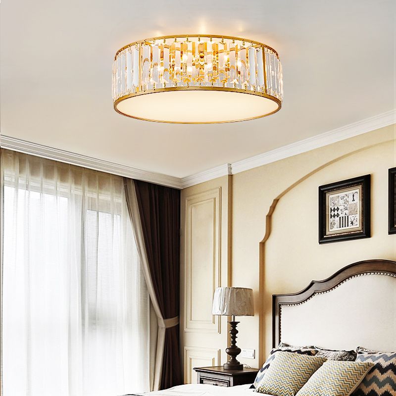 Modern Metal Ceiling Light Geometric Shape Flush Mount with Crystal Shade for Living Room