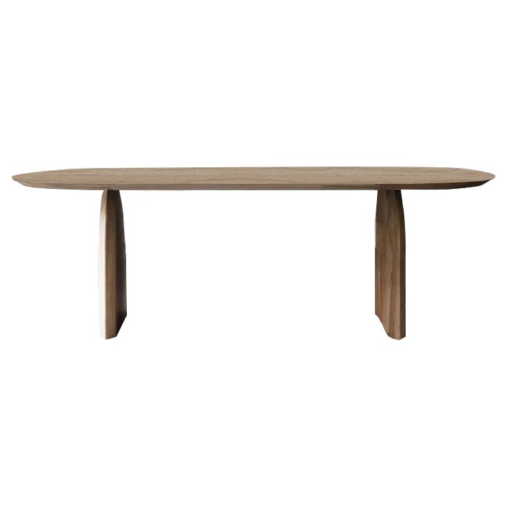 Oval Solid Wood Brown Tone Dining Table Simplicity Double Pedestal Table for Dining Room