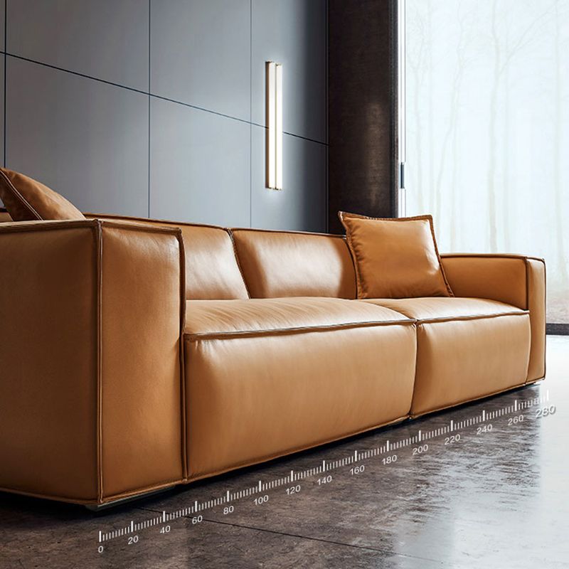 Modern Square Arm Sectionals  Sofa, Genuine Leather Sectional Couch