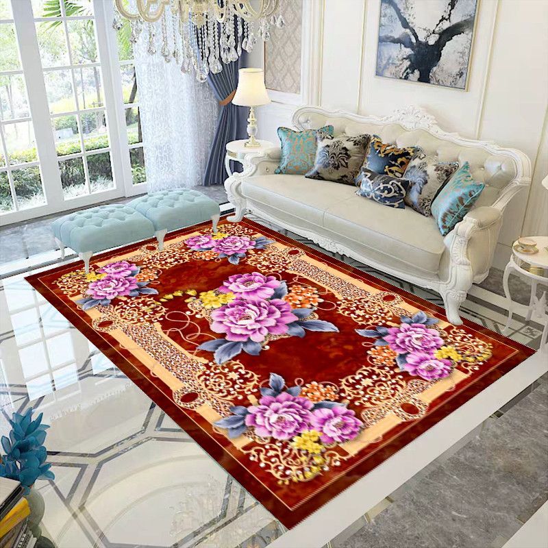 Alfombra de Poliéster Estilo Moderno Tapiz Antideslizante con Patrón de Flores para Sala de Estar