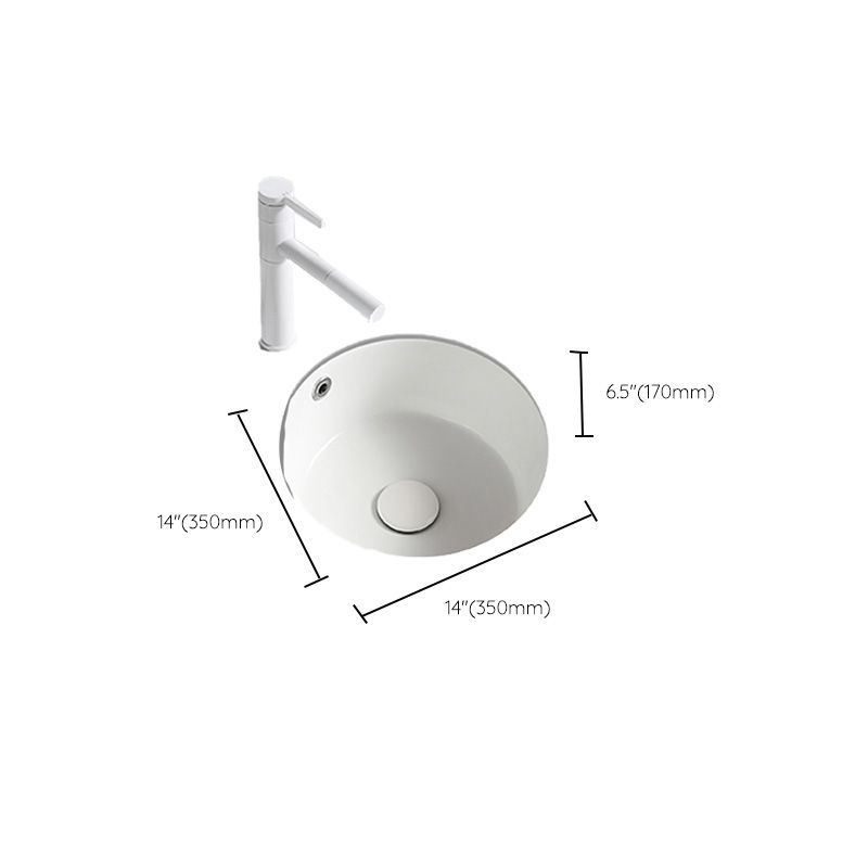 Contemporary Bathroom Sink Porcelain Round Undermount Bathroom Sink with Pop-Up Drain