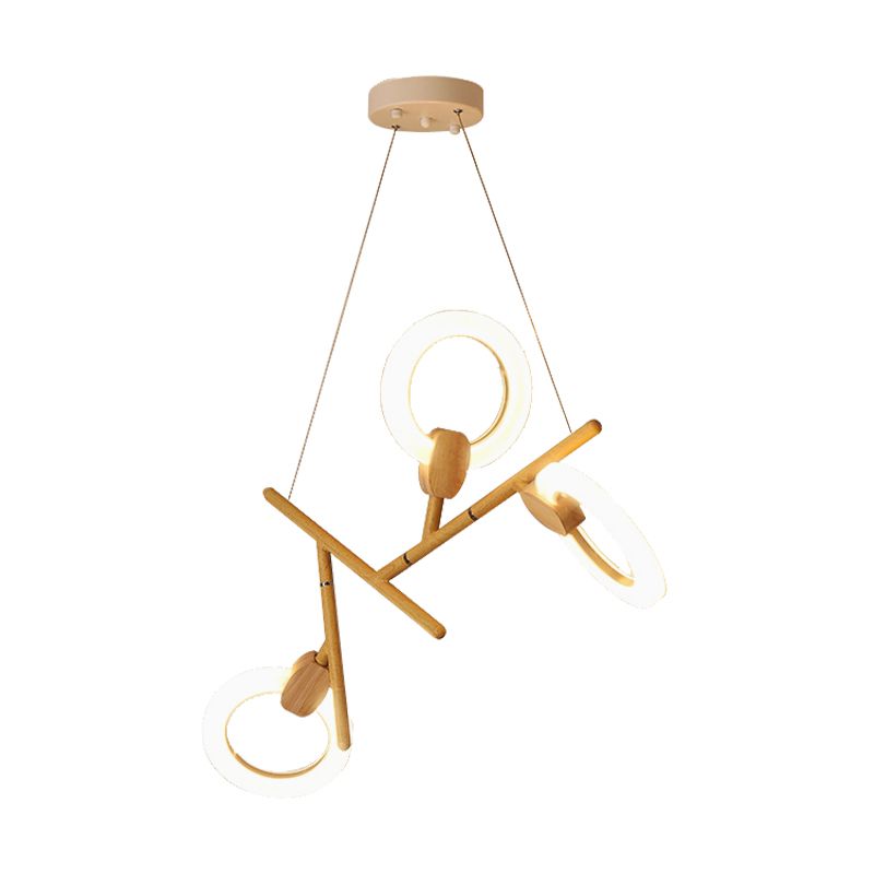 3/5/6 Lights Kitchen Ceiling Light with Branch Acrylic Shade Natural Wood Chandelier Lamp