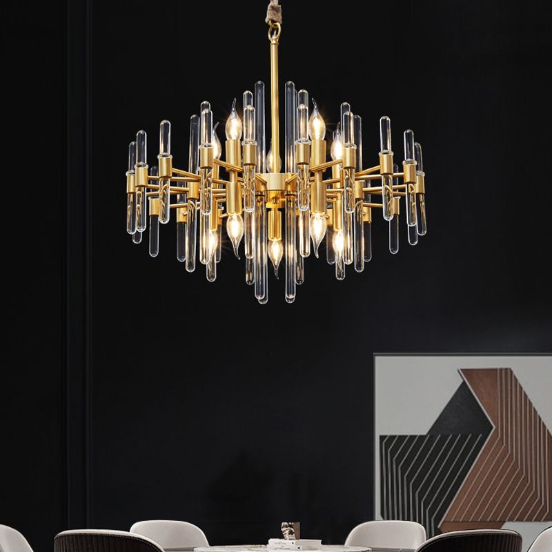 10 Heads Crystal Rod Drop Lamp Postmodern Brass Radial Living Room Chandelier Light