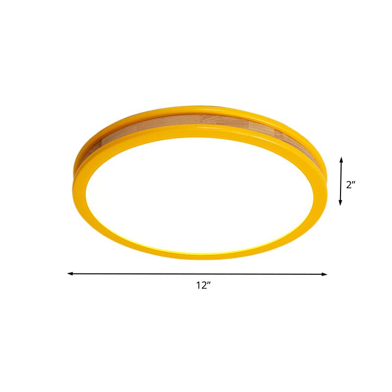 Yellow Round Flushmount Macaroon LED Wood Ceiling Flush Mount for Bedroom, 12"/16" Dia