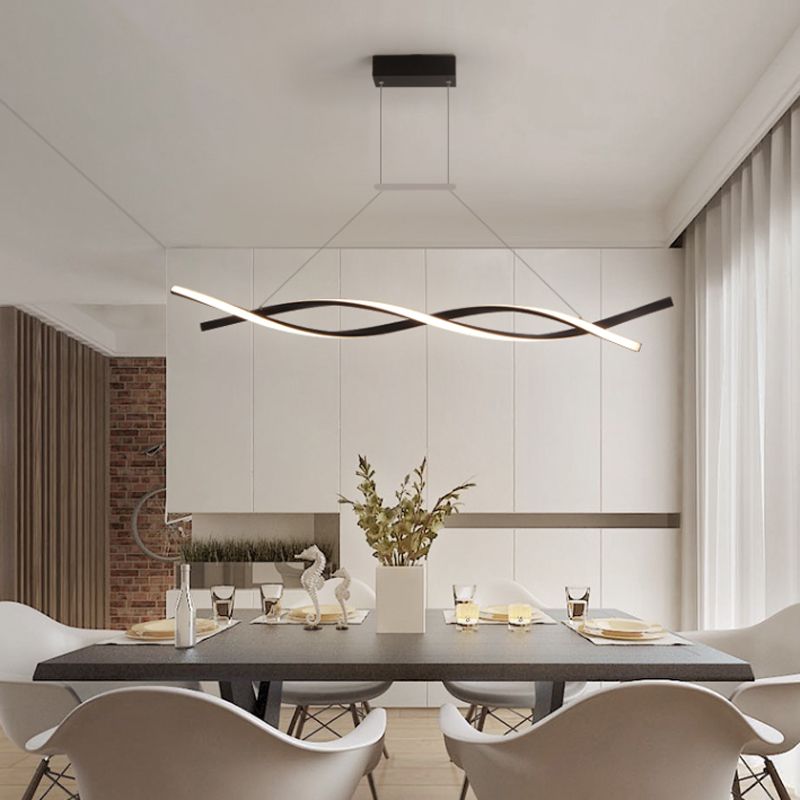 Metal Linear Shape Chandelier Light Modern 2 Lights Chandelier Light Fixture in Black