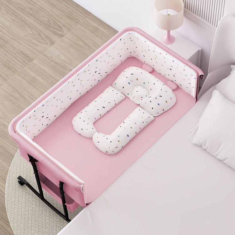Metal Rocking Baby Bedside Crib Rectangle with 4 Wheels Side Crib