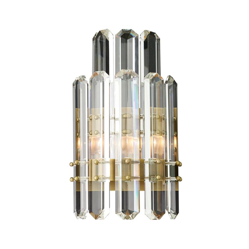 1/2-Bulb Bedside Wall Sconce Contemporary Style Chrome/Gold Wall Mounted Lamp with Clear Crystal Prism
