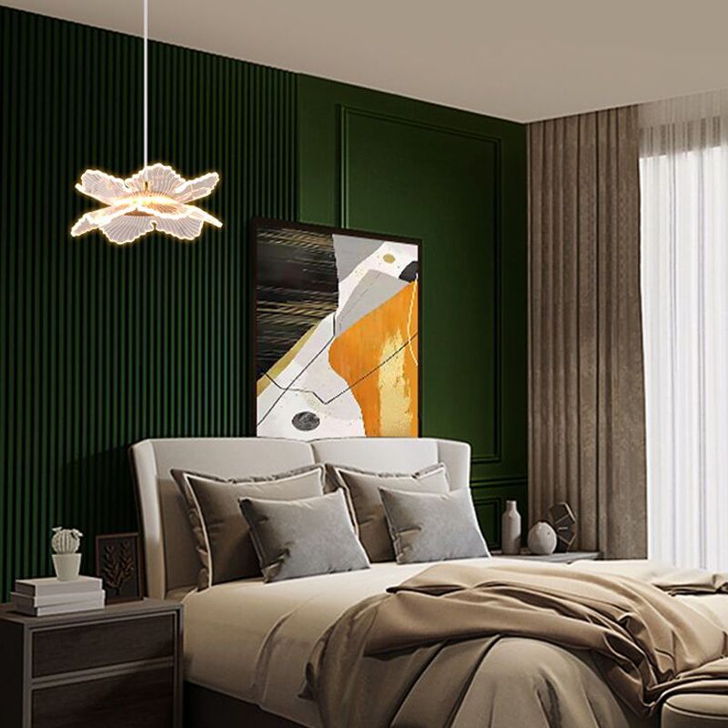 Acrylic Floral Pendant Lighting Modern LED Gold Hanging Lamp for Dining Room