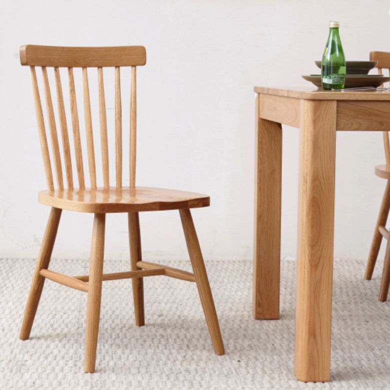 Contemporary Kitchen Armless Chair Oak Solid Wood Slat Back Dining Chair