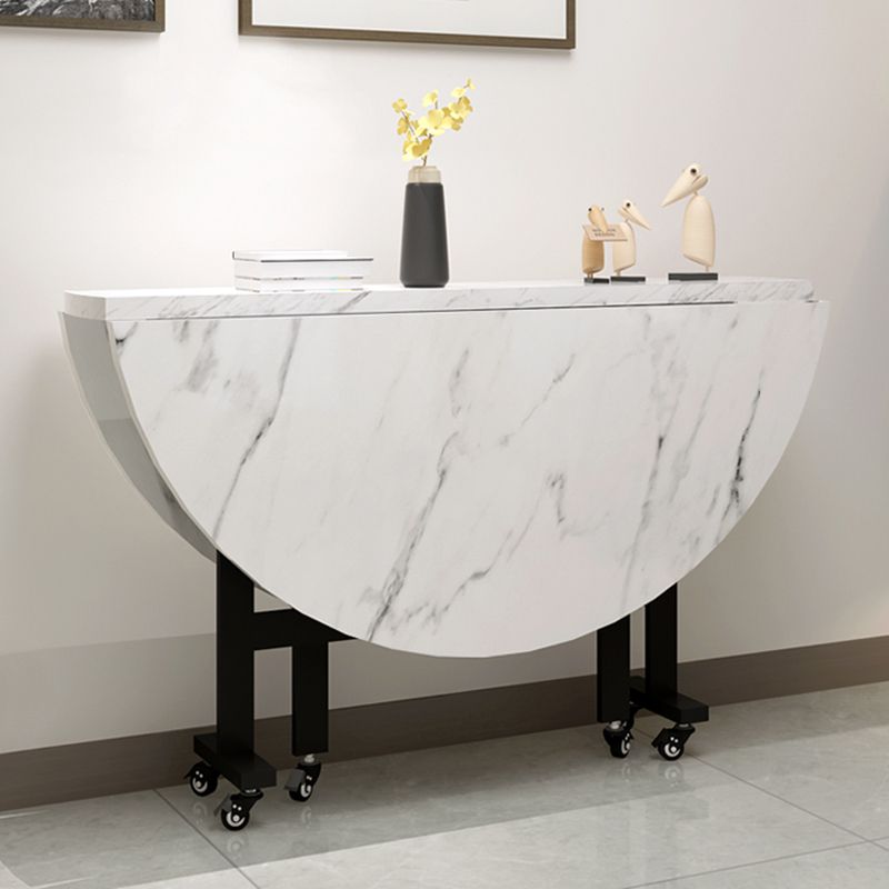 Metaal eigentijdse ronde eettafel Hoog glanzend witte houten boventafel met druppelblad