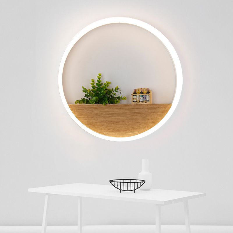 1 Light Round Wall Mounted Lamps Modern Style Wood Wall Sconce (Decoration Not Included)