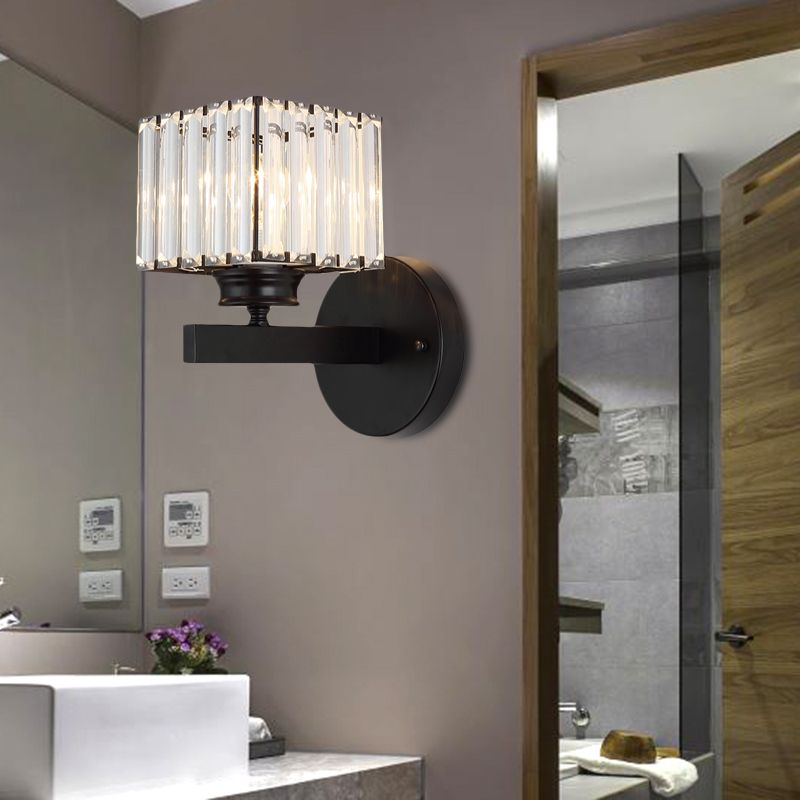 Mount mural cube Light Postmodern Crystal Block 1 Light Bedroom Applexice Light avec laiton / plaque arrière noire
