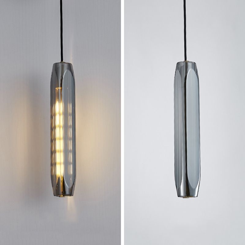 Crystal Cylindrical Pendant Light in Modern Luxury Style Copper Hanging Lamp for Dining Room