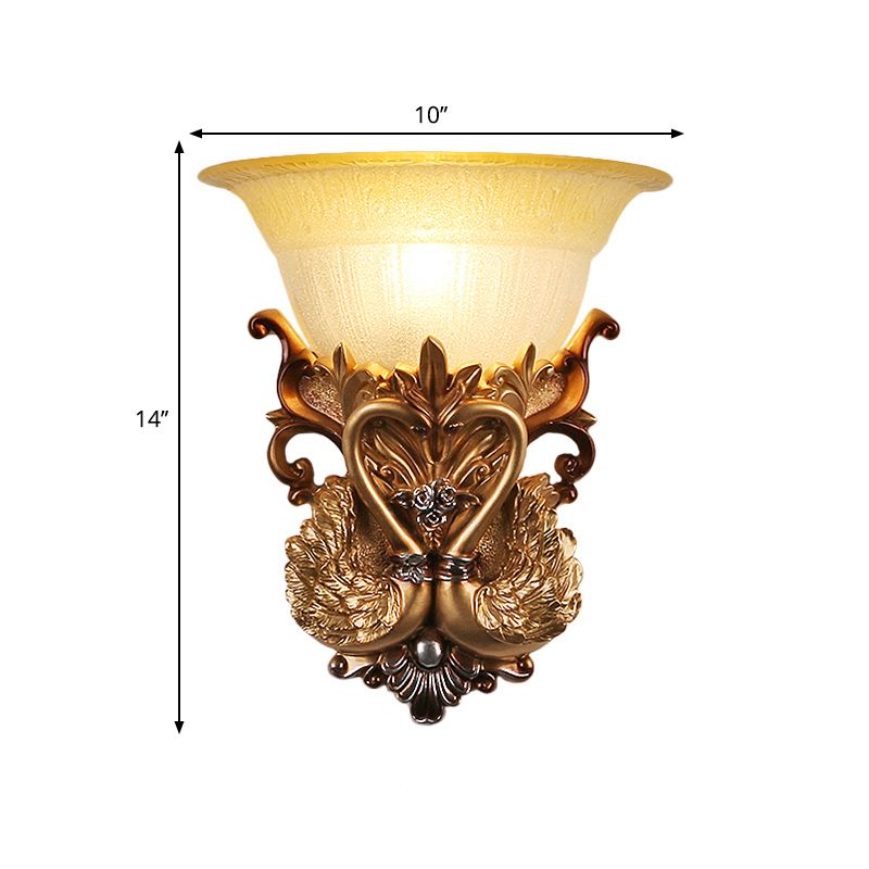 Schüssel Bernsteinglas Wandhalterung Lampe Moderne Stil 10 "/13" W 1 Kopf Wohnzimmer Wandleuchte mit goldenem Schwan Design