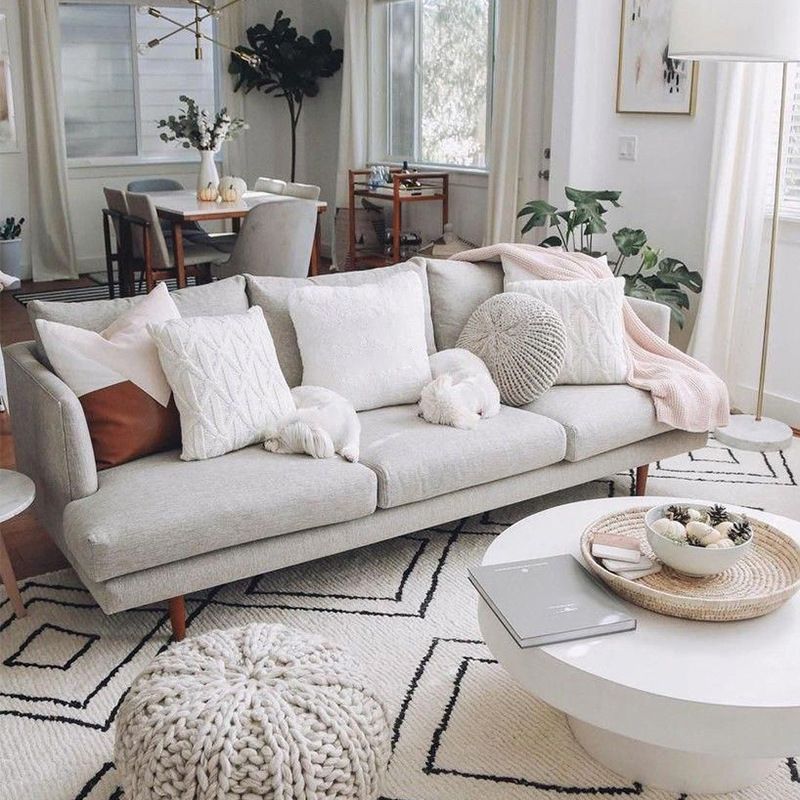 Contemporary Tuxedo Arm Sofa Fabric Standard Sofa with Pillows