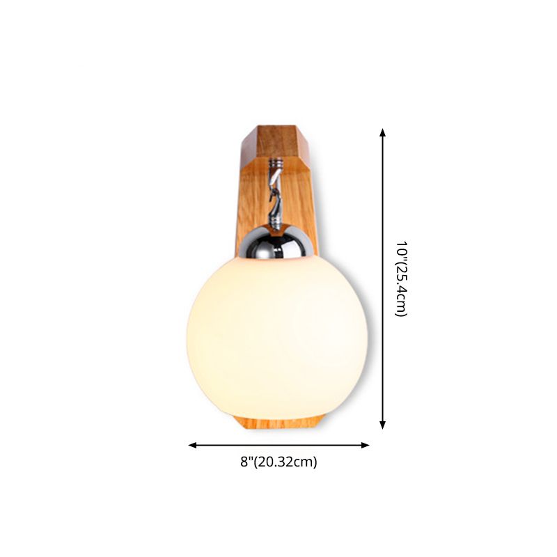 White Glass Wall Lamp in Modern Minimalist Style Wooden Globe Wall Light for Interior Spaces