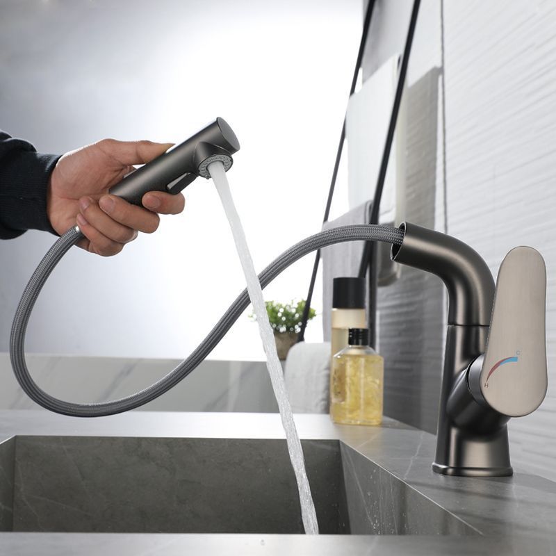 Contemporary Vessel Faucet Copper Single Handle Low Arc Retractable Vessel Faucet