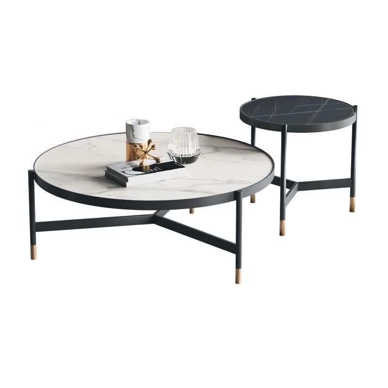 3 Legs 2 Piece Bunching Coffee Tables Minimalist Round Stone Cocktail Table