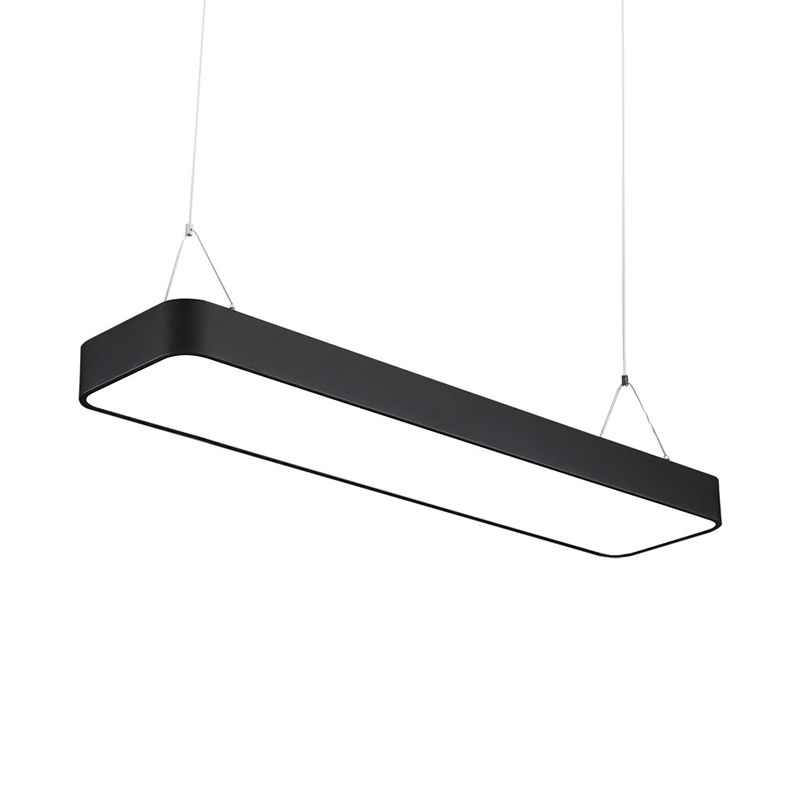 Office LED Hanging Pendant Modern Black Suspension Lighting with Rectangle Acrylic Shade, 23.5"/47"/71" L