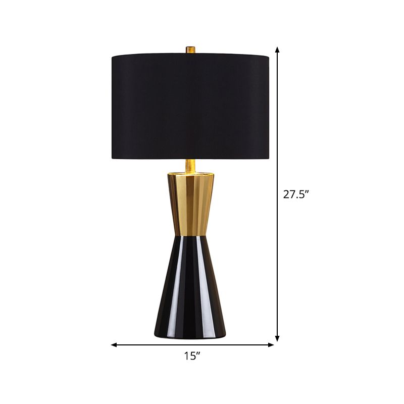 Cylindrical Task Lighting Modernist Fabric 1 Bulb Black Night Table Lamp, 14"/15" Wide