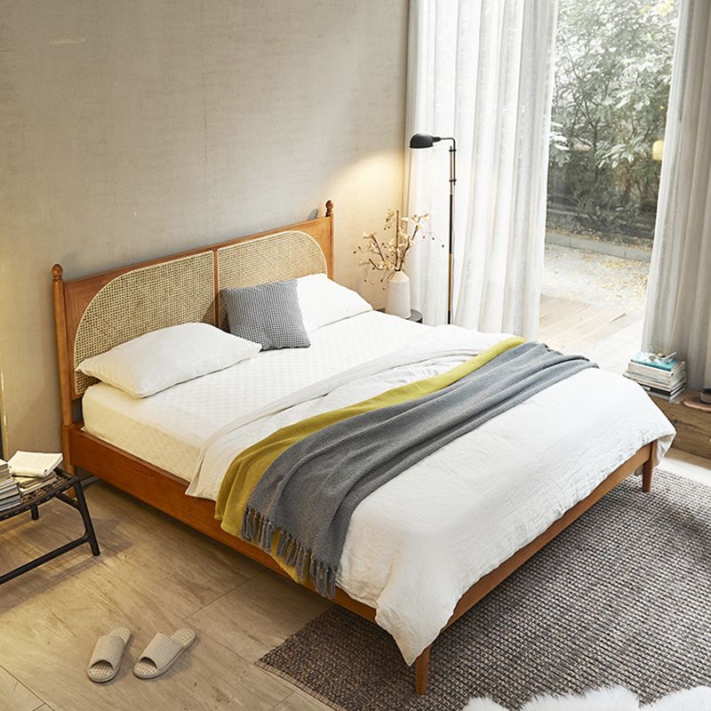 Tropical Standard Bed Solid Wood Solid Color Panel Bed with Headboard