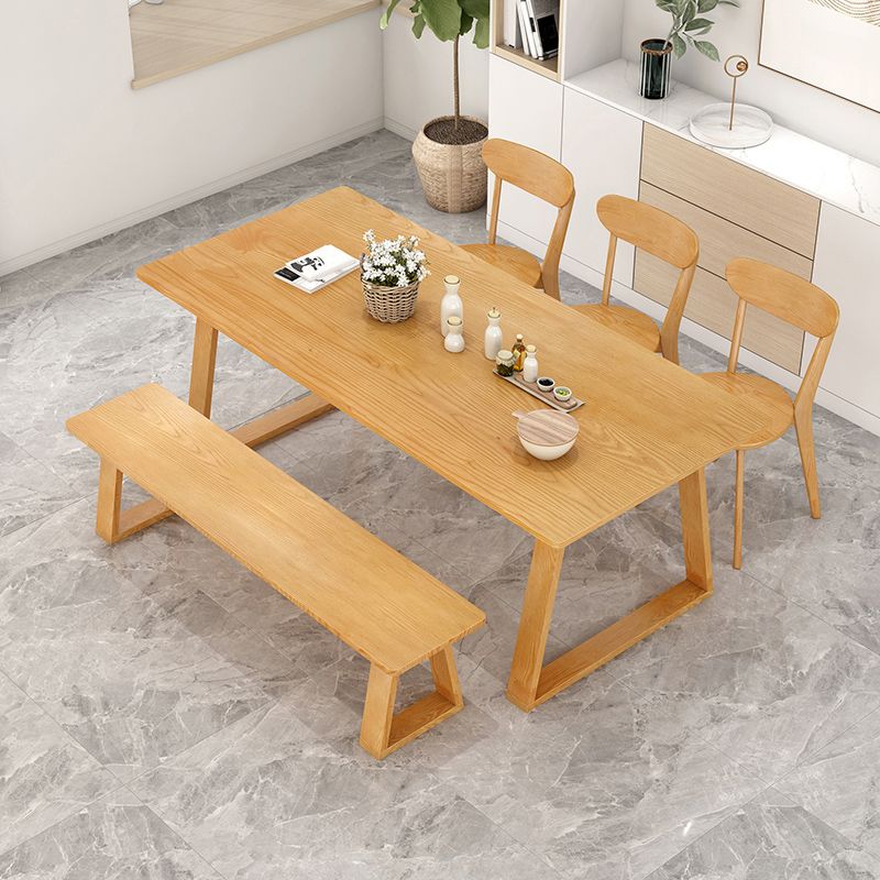 Modern Pine Solid Wood Table Rectangle Table with Double Pedestal Base