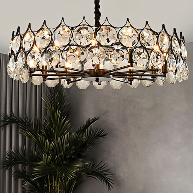 Beveled Cut Crystal Bead Hanging Lamp Postmodern Style Chandelier Pendant Light for Living Room