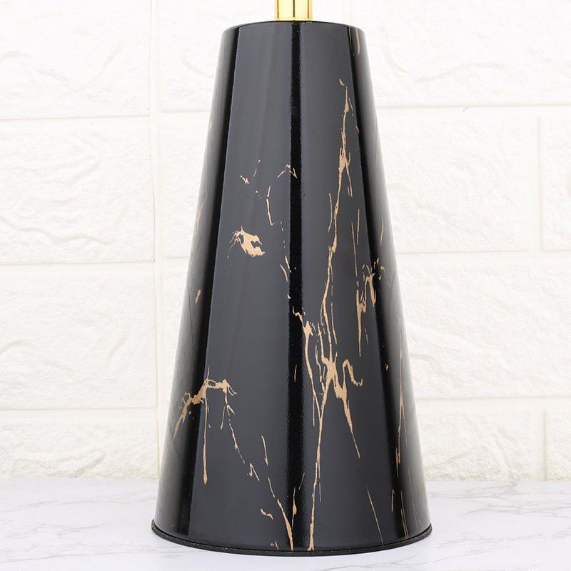 Fabric Tapered Night Stand Lamp Nordic 1 Bulb Table Light with Conic Marble Pedestal