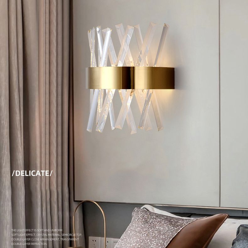 Crossed Clear Crystal Strip Sconce Lights Post-modern Style Simplicity Wall Light in Gold