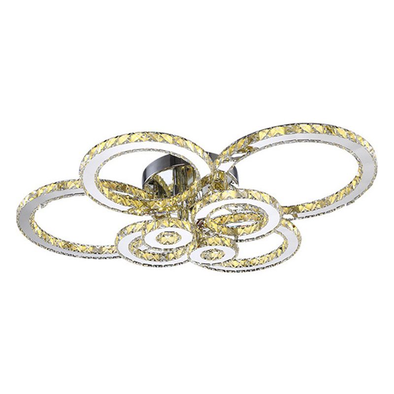Ring Shaped Embedded Crystal LED Semi Flush Mount Contemporary Stainless-Steel Ceiling Mounted Light