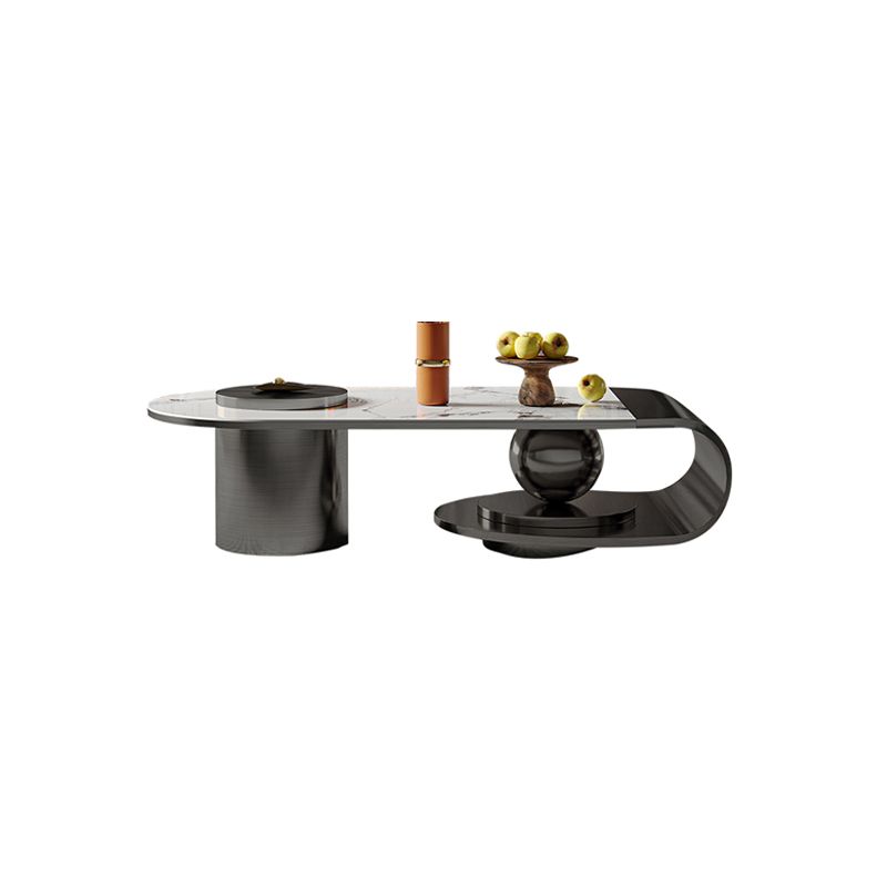Glam Slate Cocktail Table Stainless Steel Abstract Coffee Table