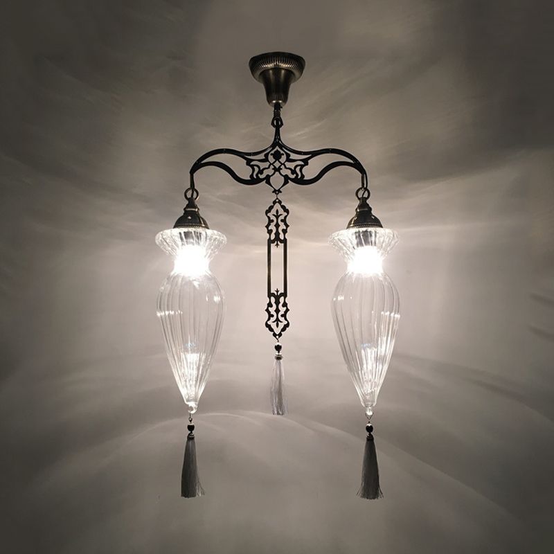 Globe/Gourd Clear Glass Ceiling Lamp Traditional 2 Heads Living Room Chandelier Lighting