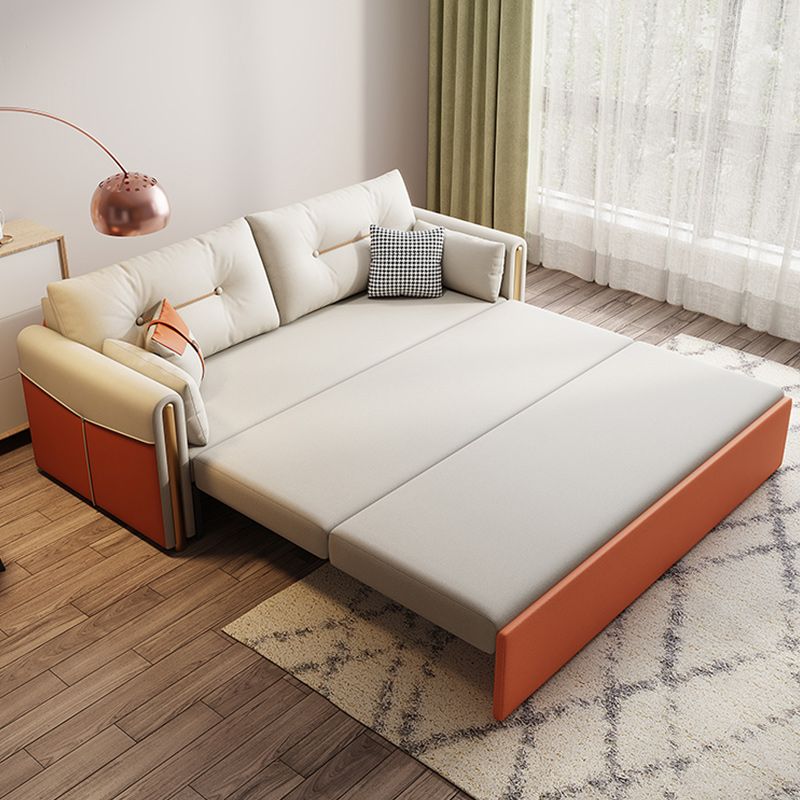 Faux Leather Stain Resistant Contemporary Bed Sofa Couch in Orange/white