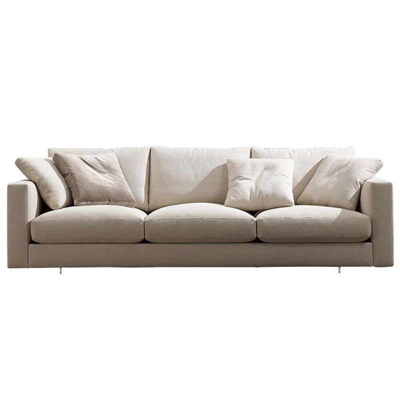 Creamy White Square Arm Contemporary Sofa with Loose Back with Multiple Cushions