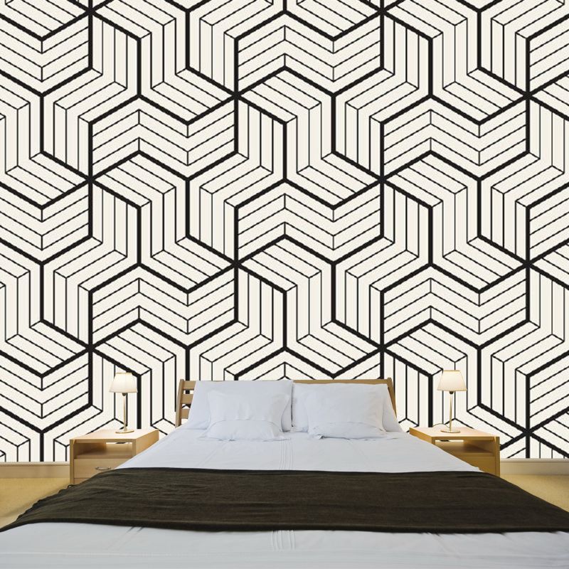 Matrix Wall Paper Murals Black-White Contemporary Wall Art for Bedroom, Customized Size